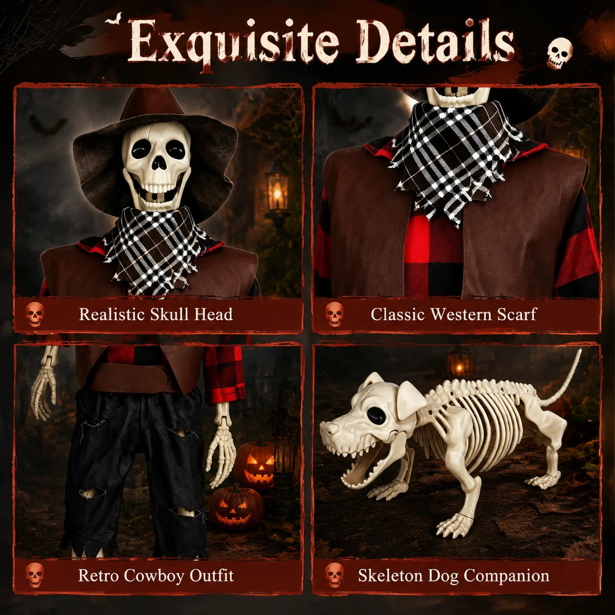 Posable Halloween Skeleton And Dog Outdoor Decorations