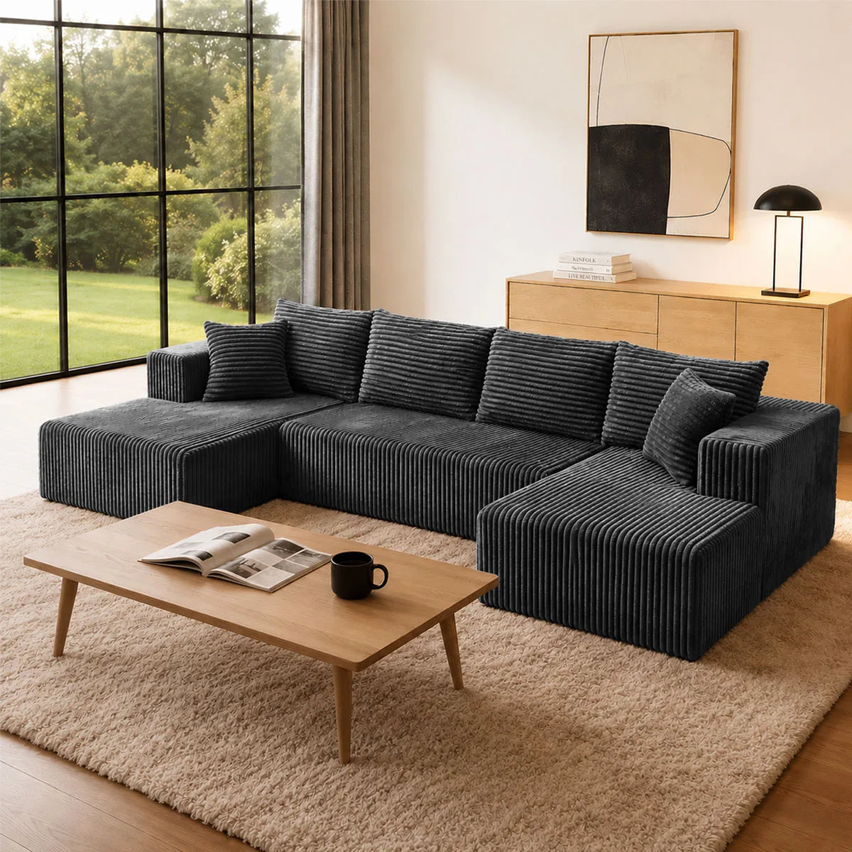 Modern U Shaped Modular Sectional Sofa With Dual Chaise Lounge