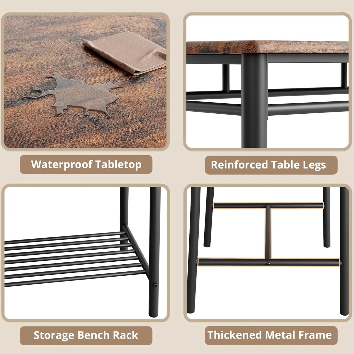 IRONCK Dining Table Set For 4 With Bench And Chairs