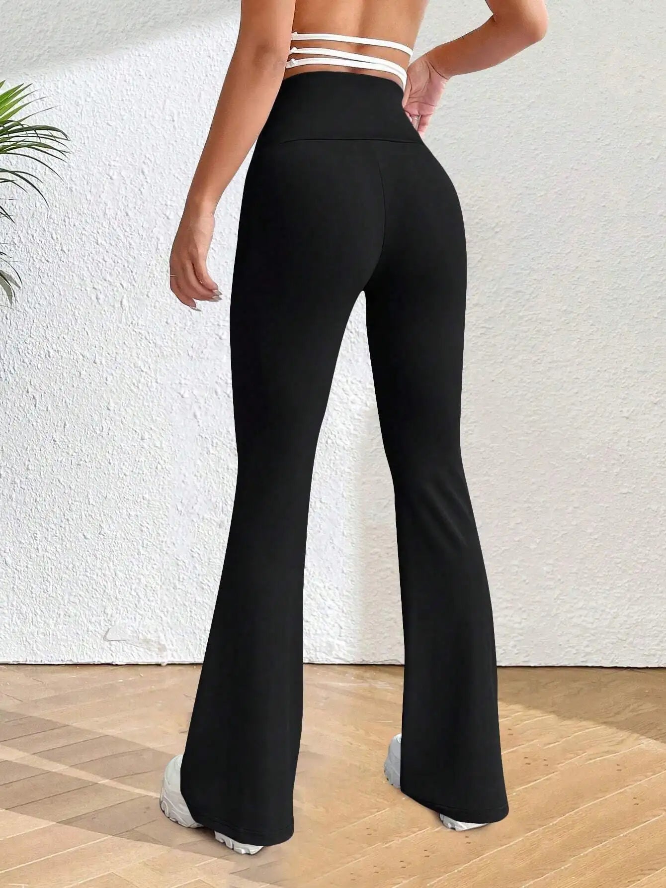 Solva Solid Flare Leg Pants For Women Elastic Waist Yoga