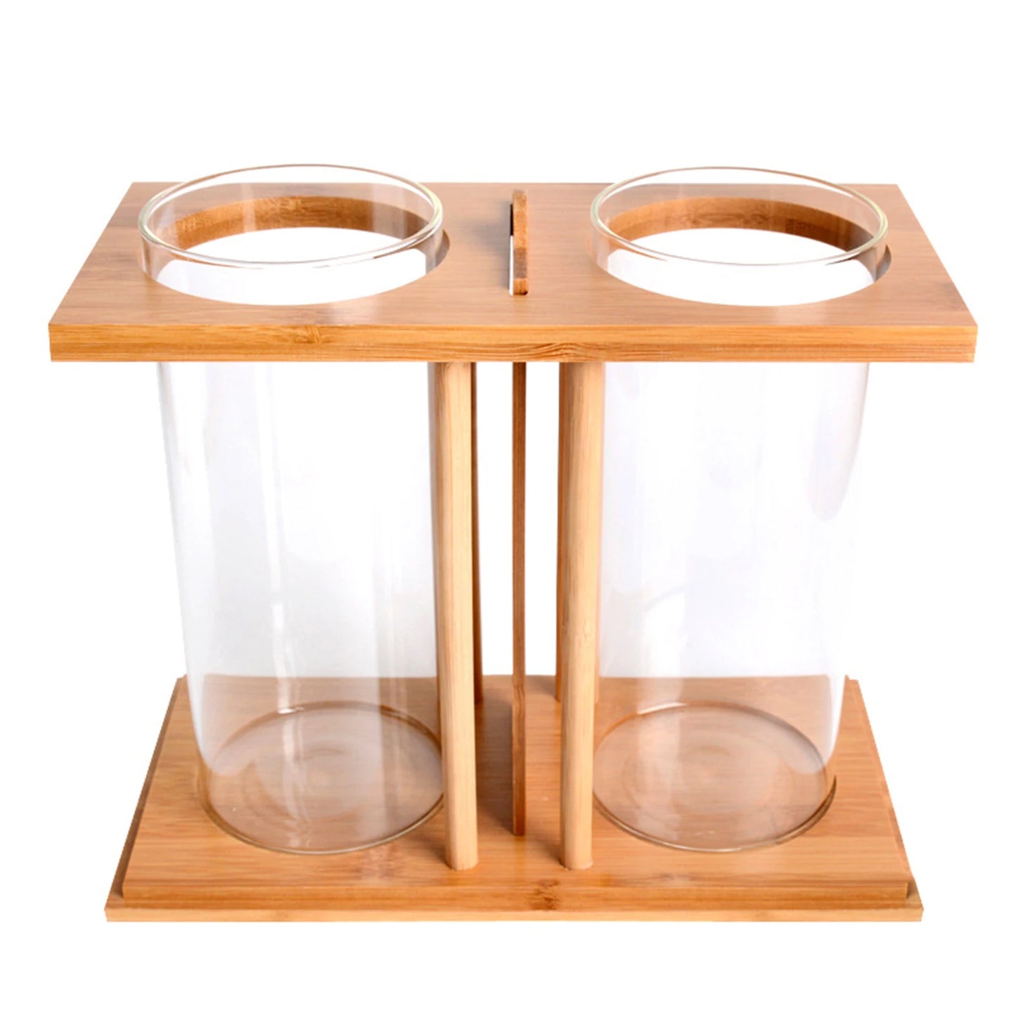 Dual Tank Bamboo Frame Desktop Aquarium With LED Lights