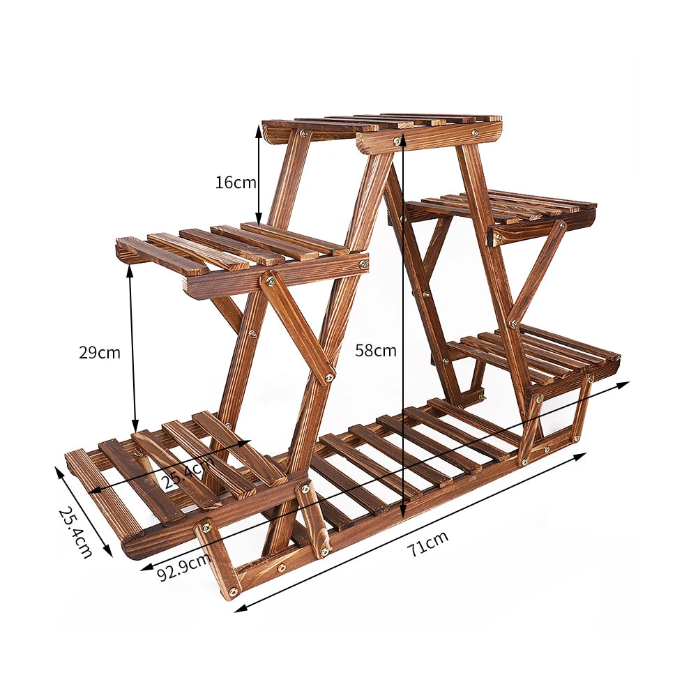 Six Tier Wooden Corner Plant Stand Indoor Outdoor Display Rack