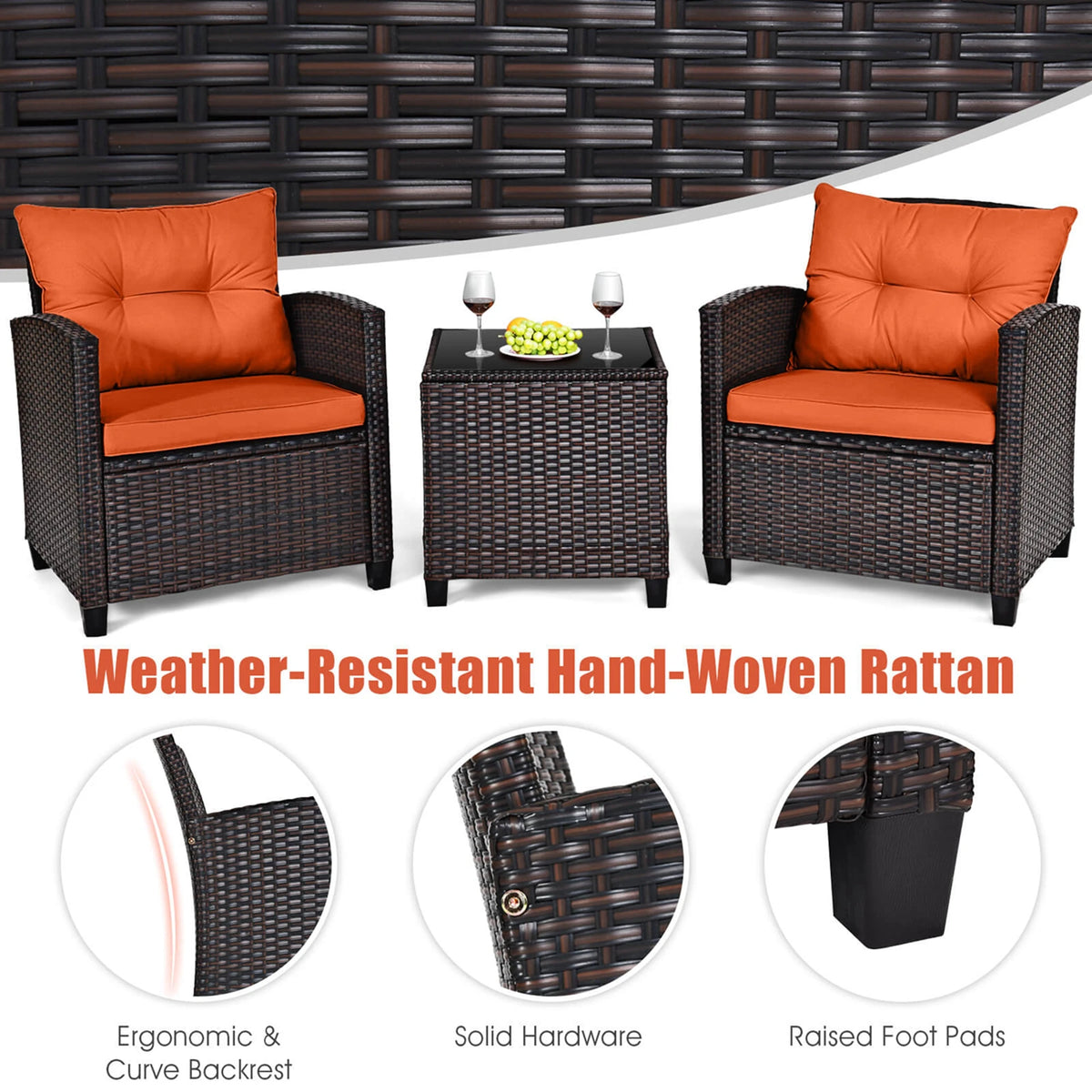 HOMASIS Outdoor Rattan Conversation Furniture Set With Cushions