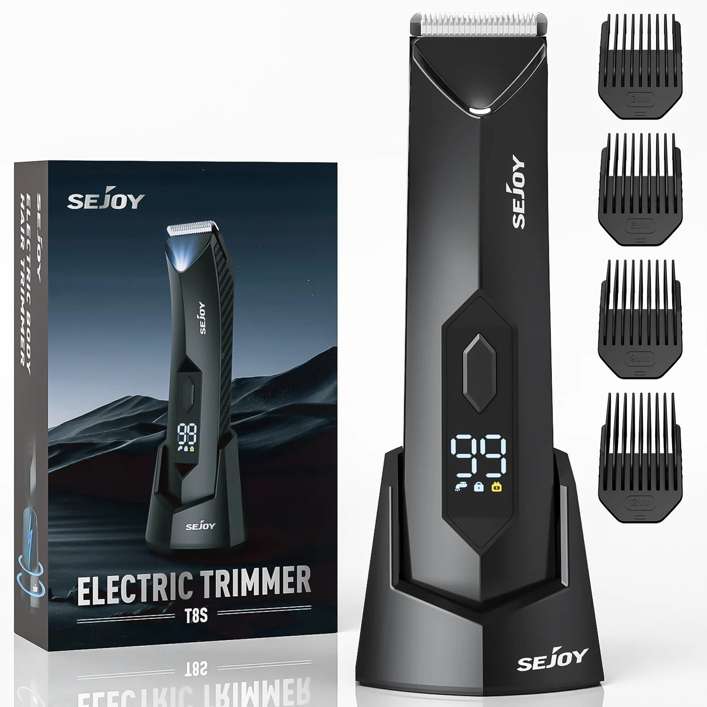 Sejoy Body Pubic Hair Trimmer For Men And Women Wet Dry Standing Recharge Dock