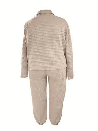 Womens Single Breasted Lapel Knit Cardigan And Trousers Set