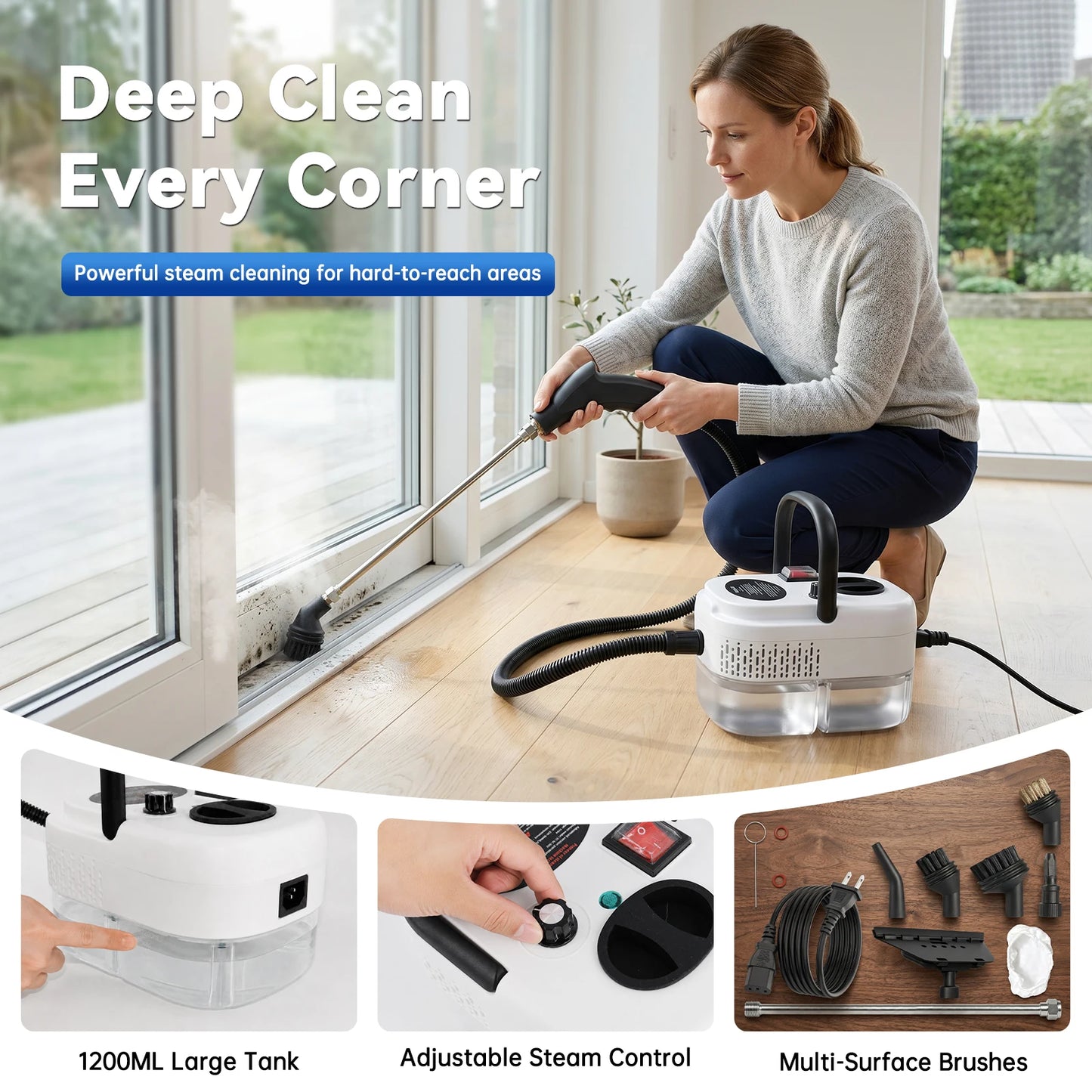 2500W Handheld Steam Cleaner 110V With Accessories US Plug