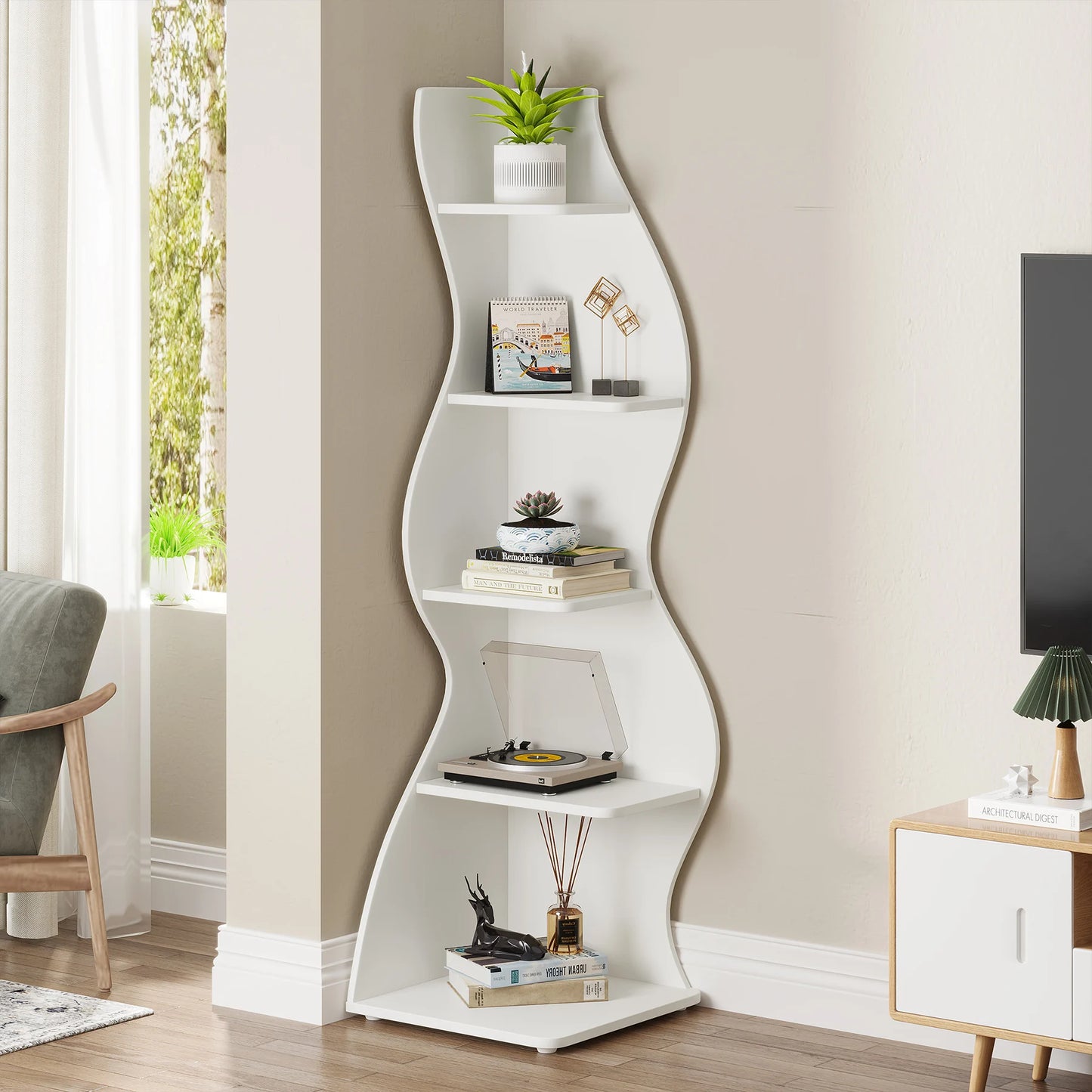 Tribesigns Five Tier Corner Shelf Wall Bookcase And Plant Stand