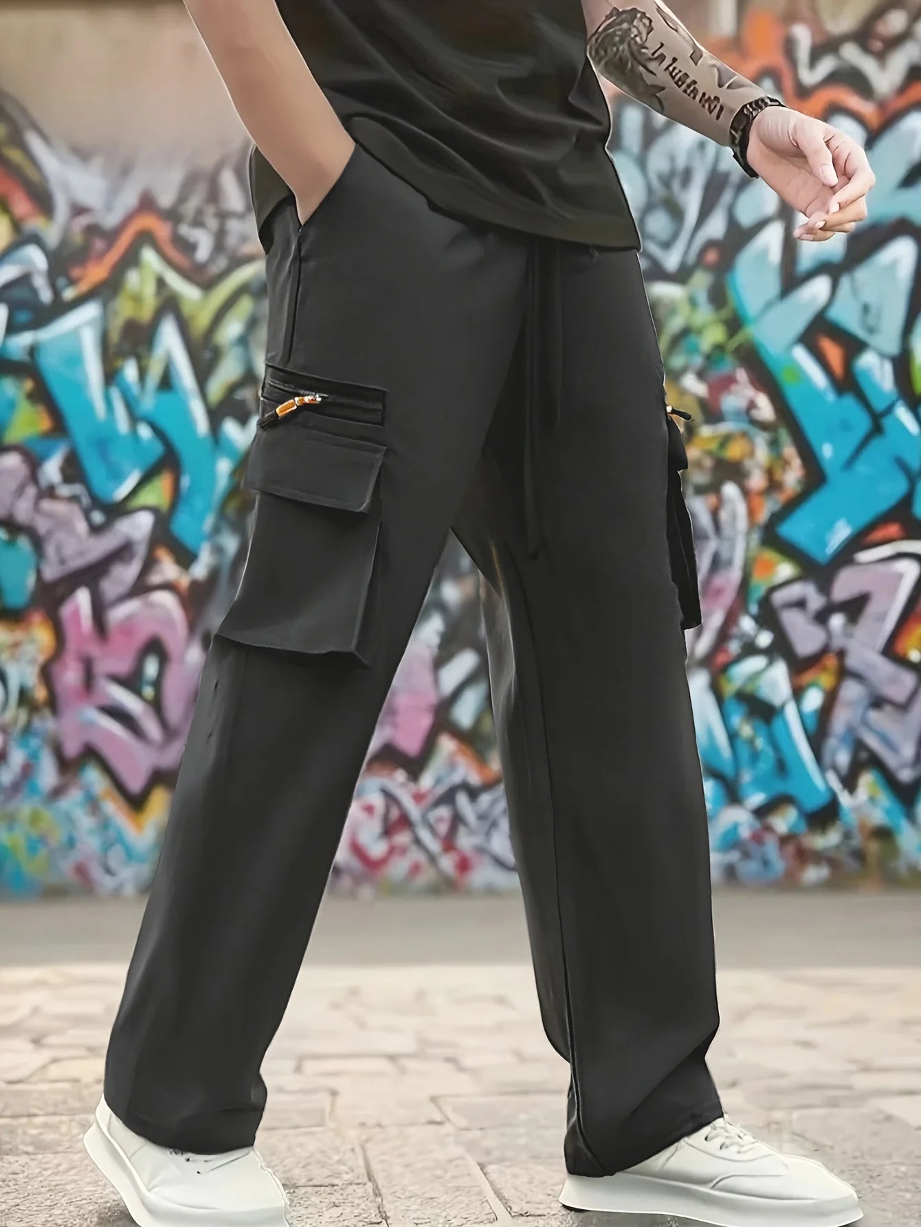 Winthunder Men Regular Outdoor Pants With Multi Pocket Drawstring Waist