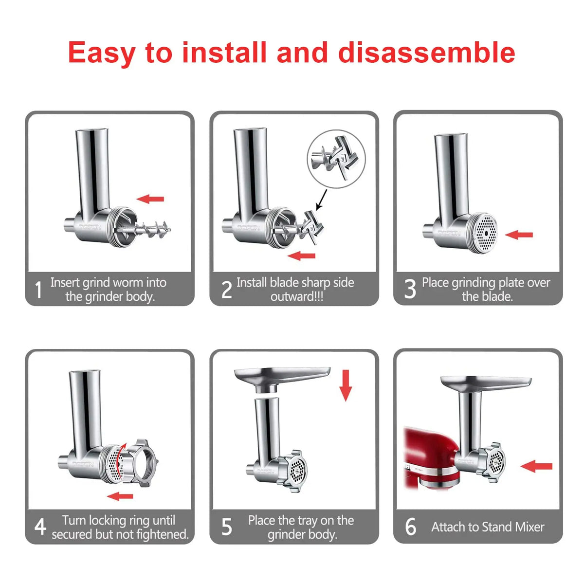 GVODE Stainless Steel Meat Grinder Attachment For KitchenAid Mixer