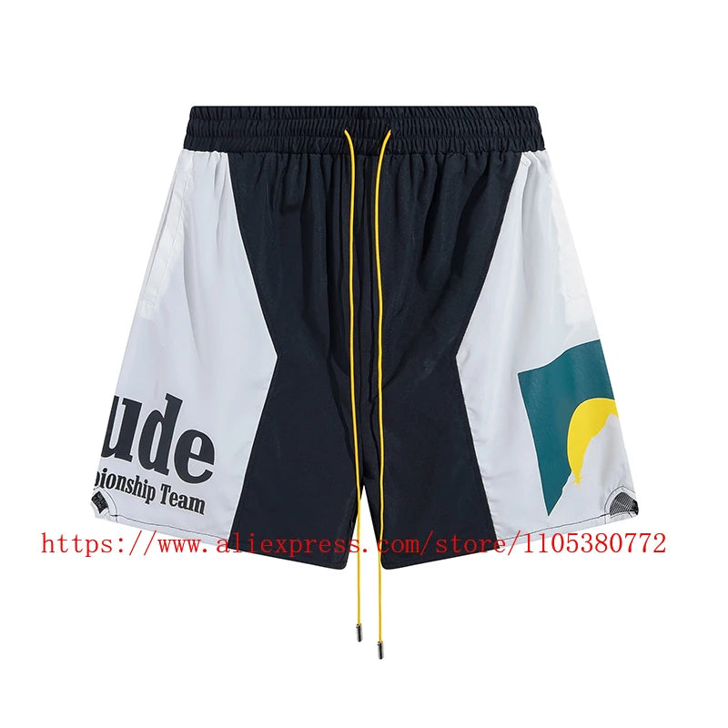 RHUDE Men's Casual Shorts Elastic Waist Drawstring Beach Shorts
