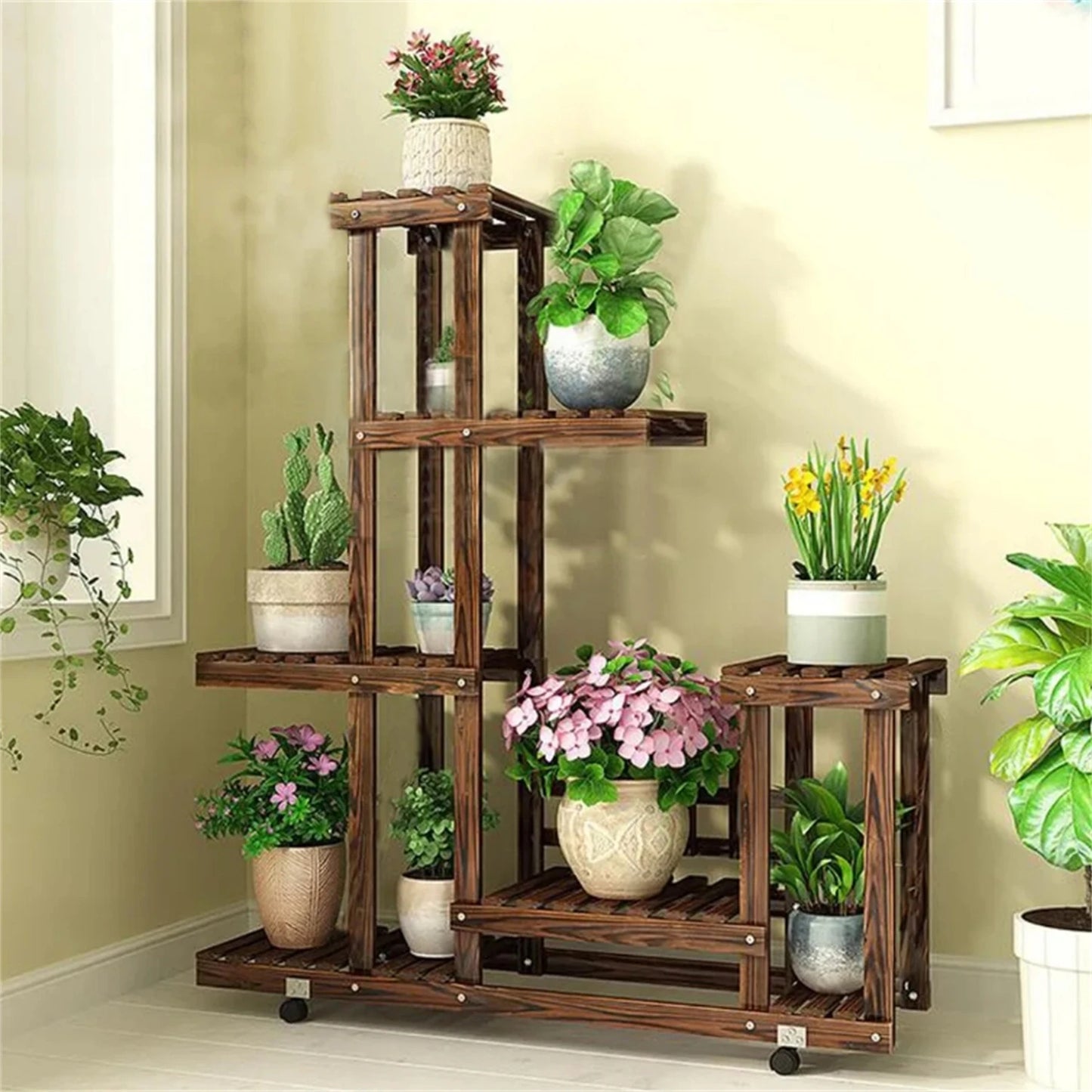 6 Tier Wooden Plant Stand Ladder Display Rack Shelf