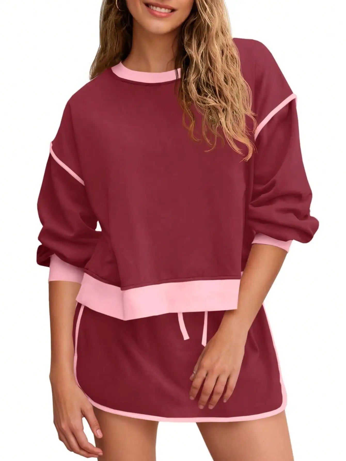 Fisoew Women's Crewneck Sweatsuit Set Oversized Loungewear