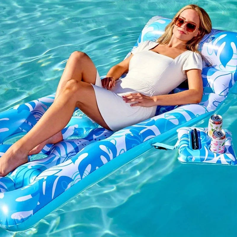 Joyfy Adjustable Backrest Pool Float Tropical Leaves Lounger Cup Holders