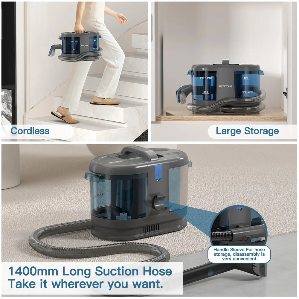 Prettycare 1.4m Hose Cordless Wet Dry Fabric Vacuum