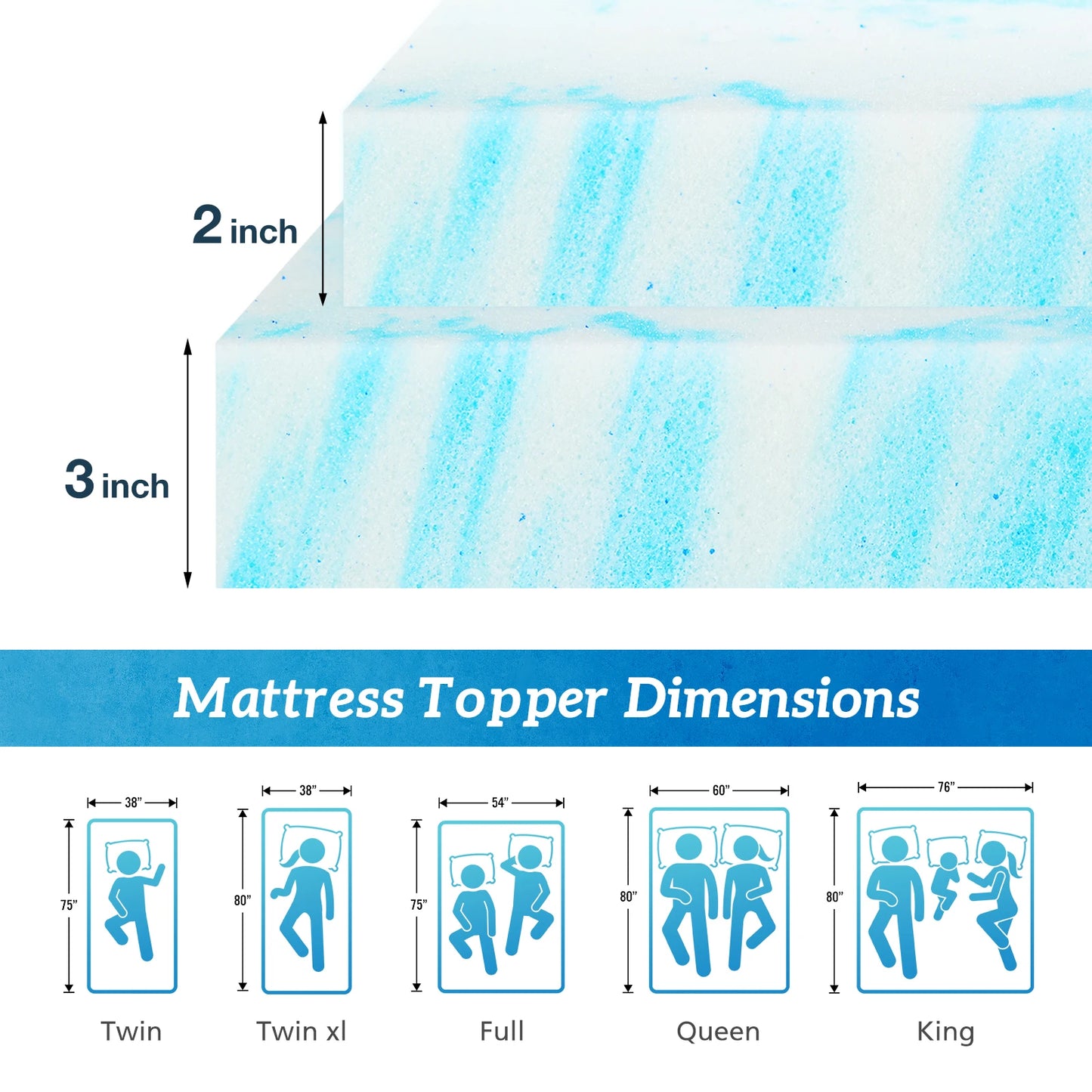 MCQ Premium Memory Foam Gel Cooling Mattress Topper