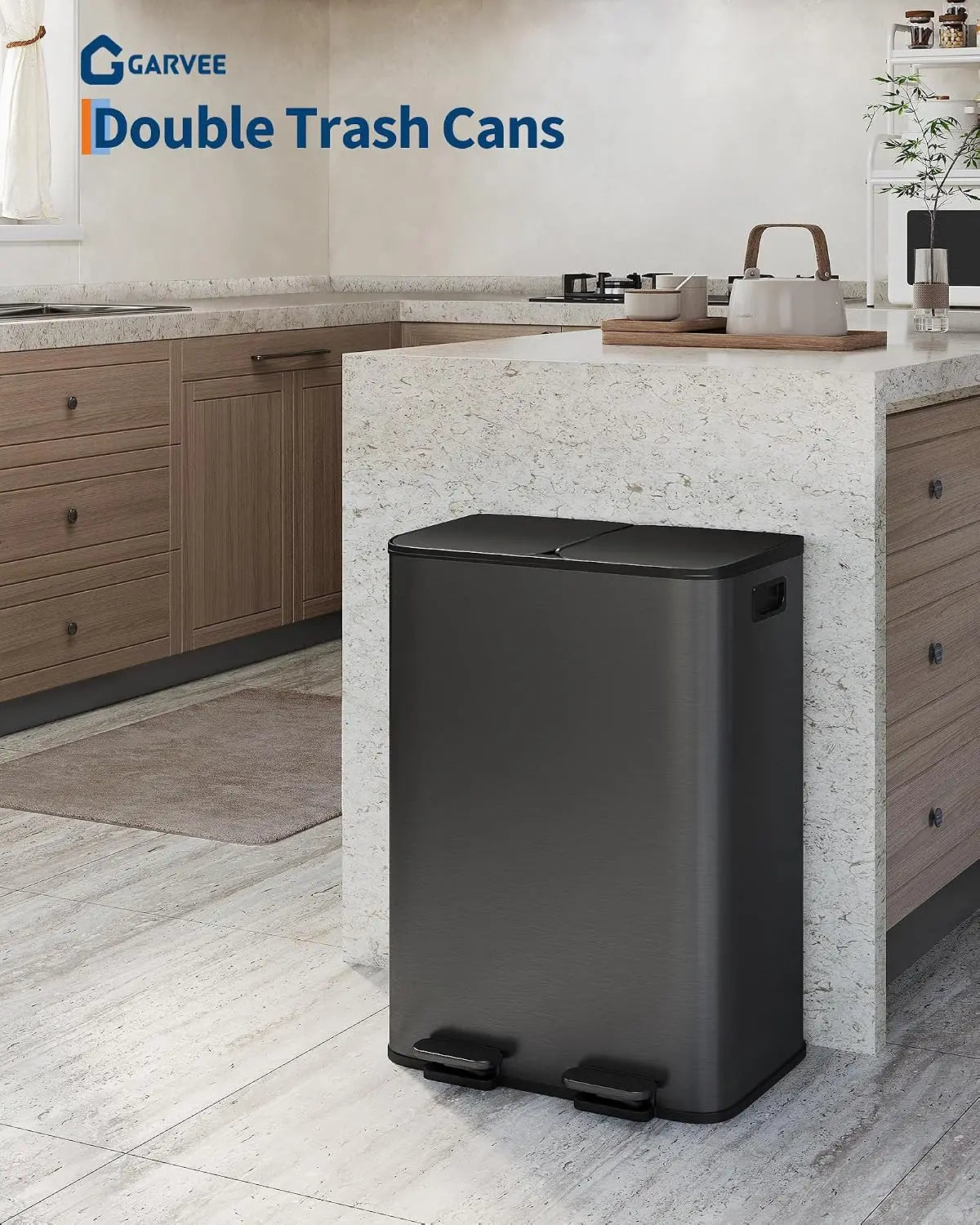 Garvee Dual Compartment Stainless Steel Kitchen Recycling Trash Can