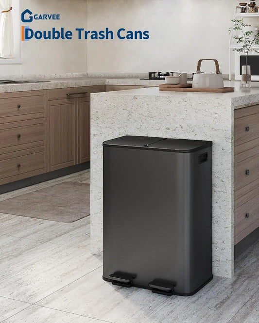 Garvee Dual Compartment Stainless Steel Kitchen Recycling Trash Can