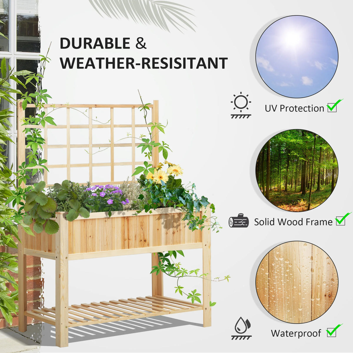 Outsunny Wooden Raised Garden Bed With Trellis And Storage Shelf