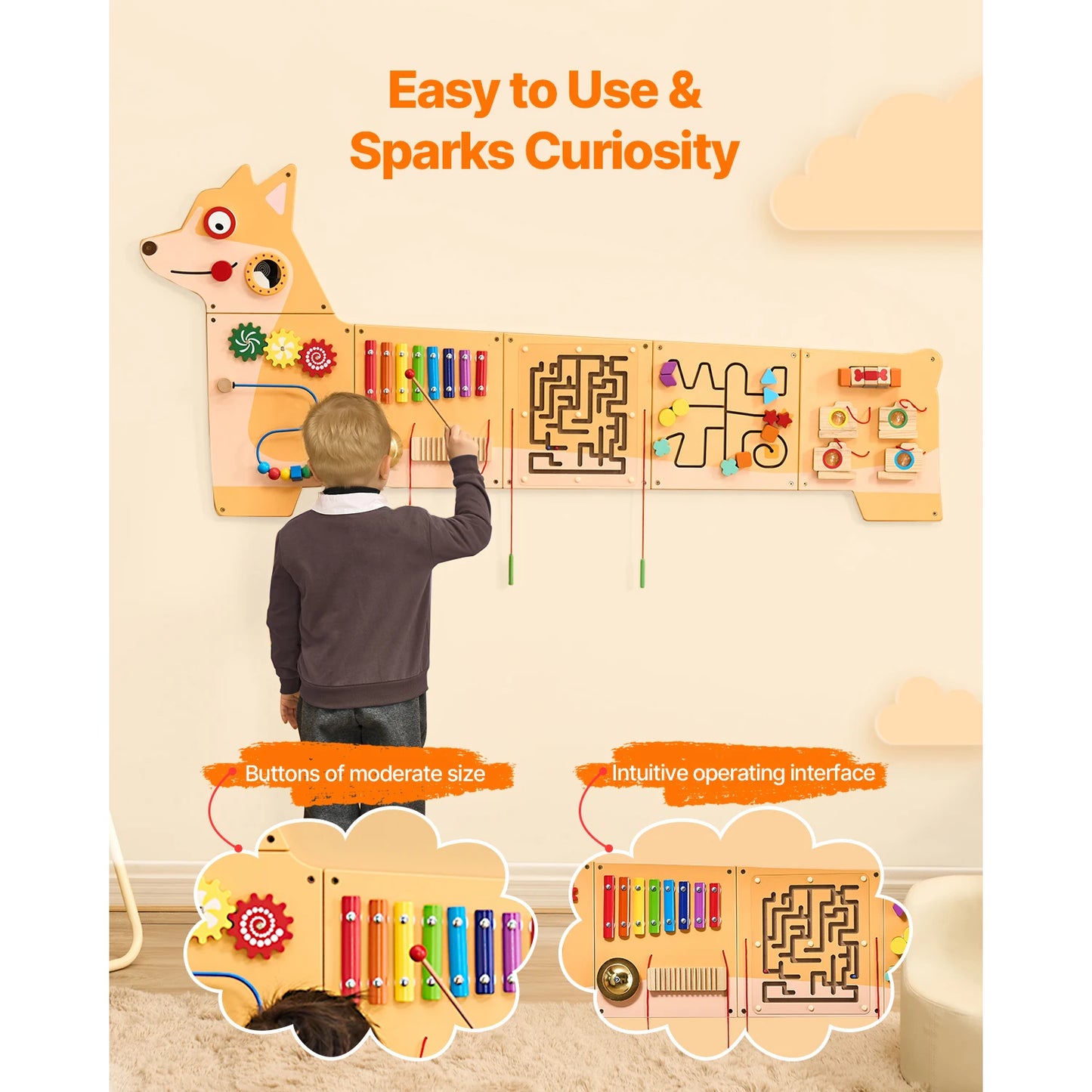SucceBuy Montessori Sensory Activity Wall Panel With 12 Activities