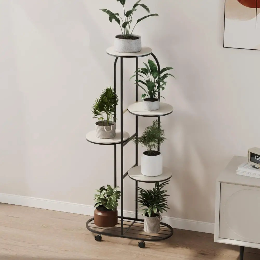TWISTER.CK Wrought Iron Multi Tier Plant Rack Wheeled Corner