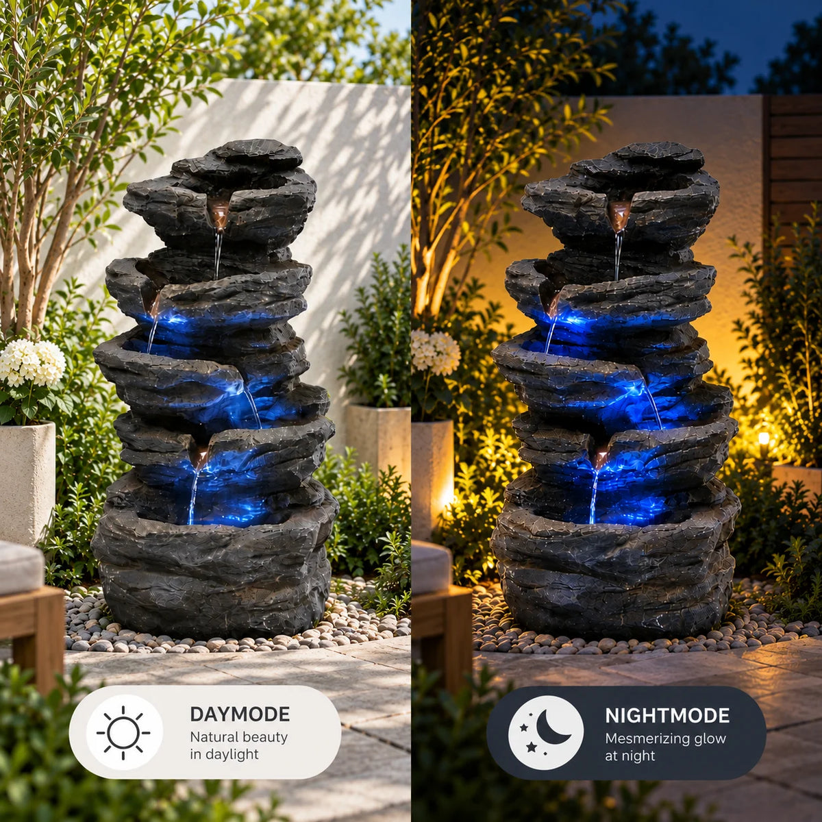 YOYTOP Stone Garden Water Fountain With Built In LED Lighting