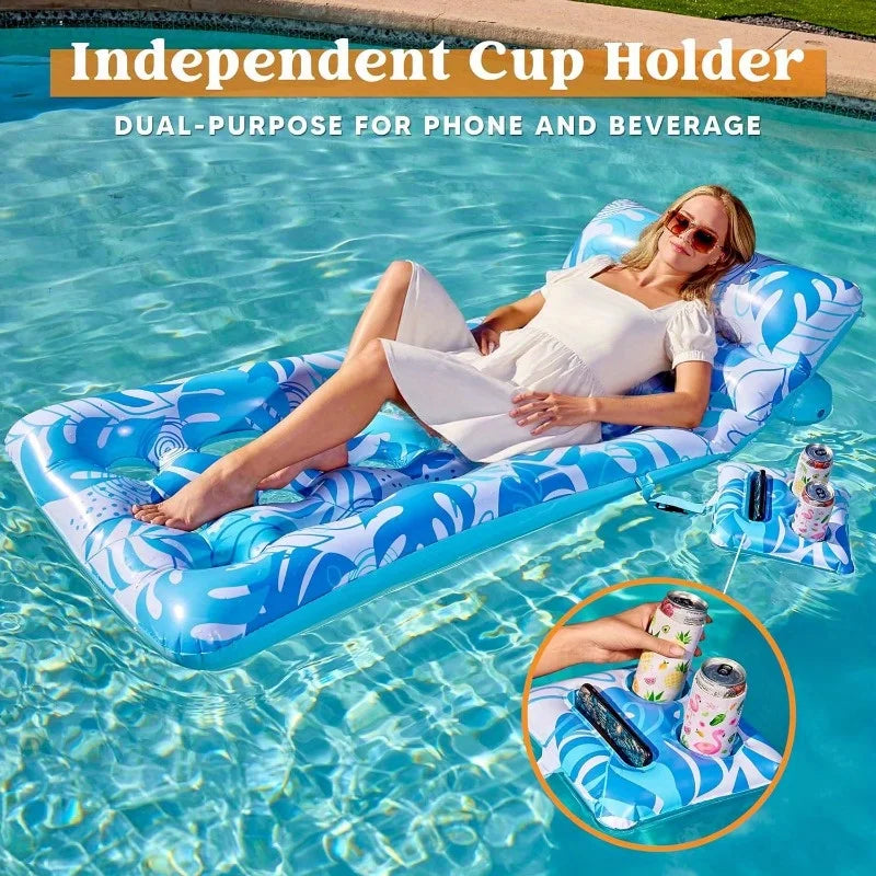 Joyfy Adjustable Backrest Pool Float Tropical Leaves Lounger Cup Holders