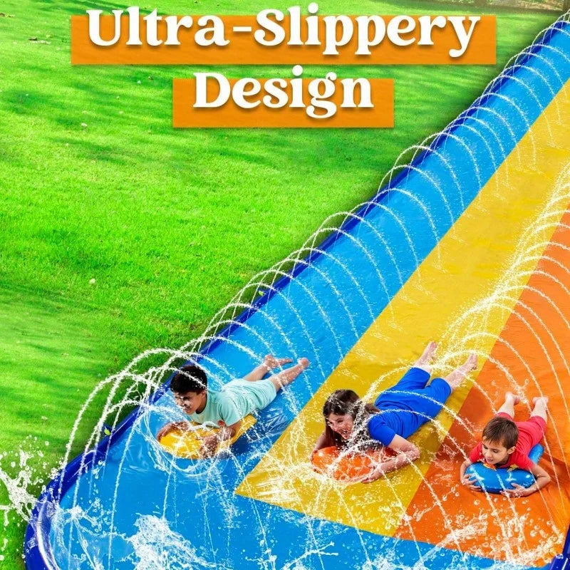Joyfy Triple Lawn Water Slide With Sprinkler For Backyard Fun