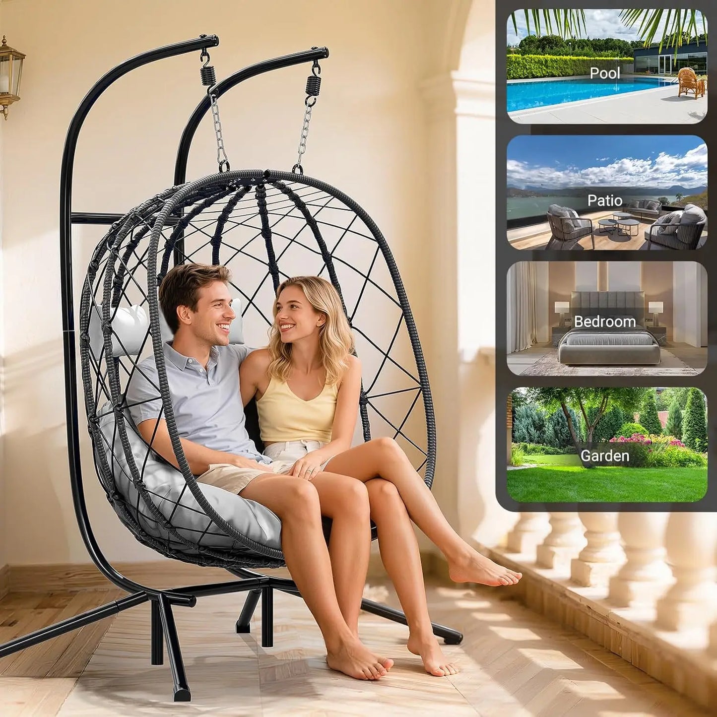 Egg Chair With Stand Outdoor Rattan Wicker Hammock Chair