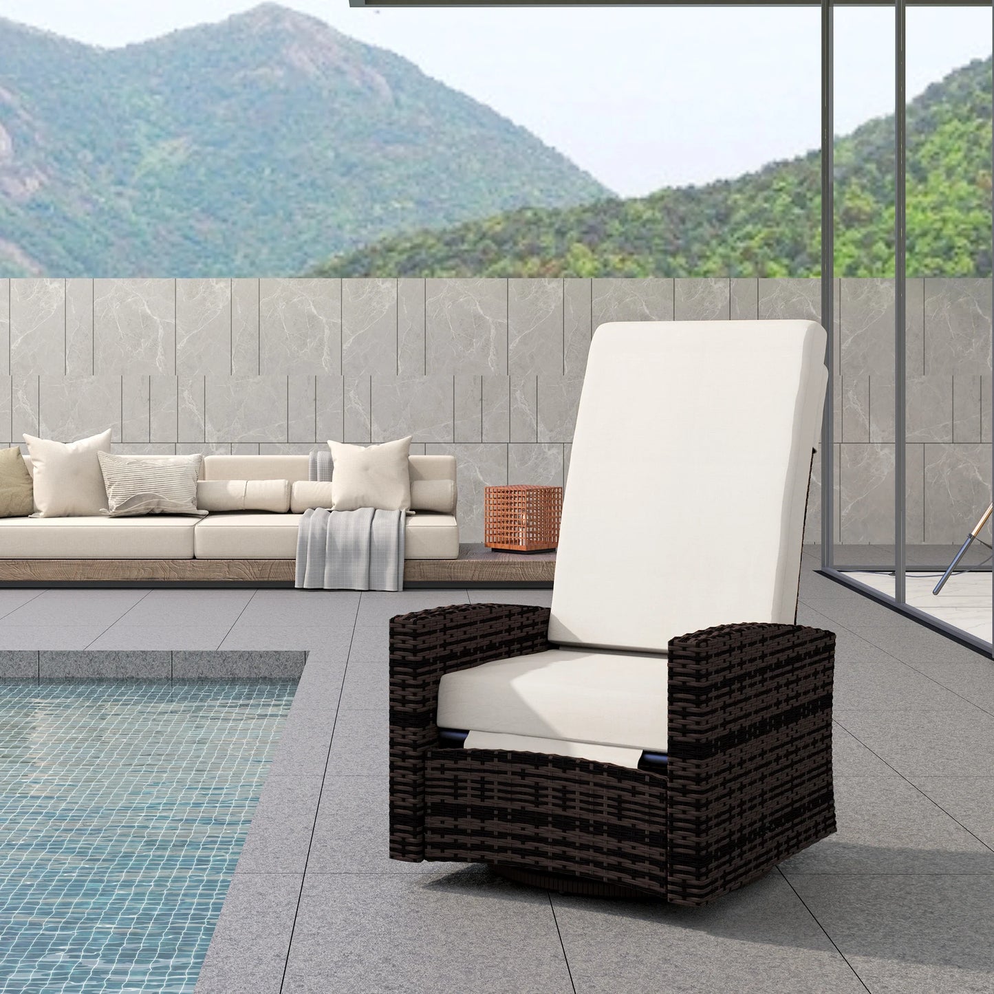 Outsunny Rattan Outdoor Swivel Recliner Chair With Cushions