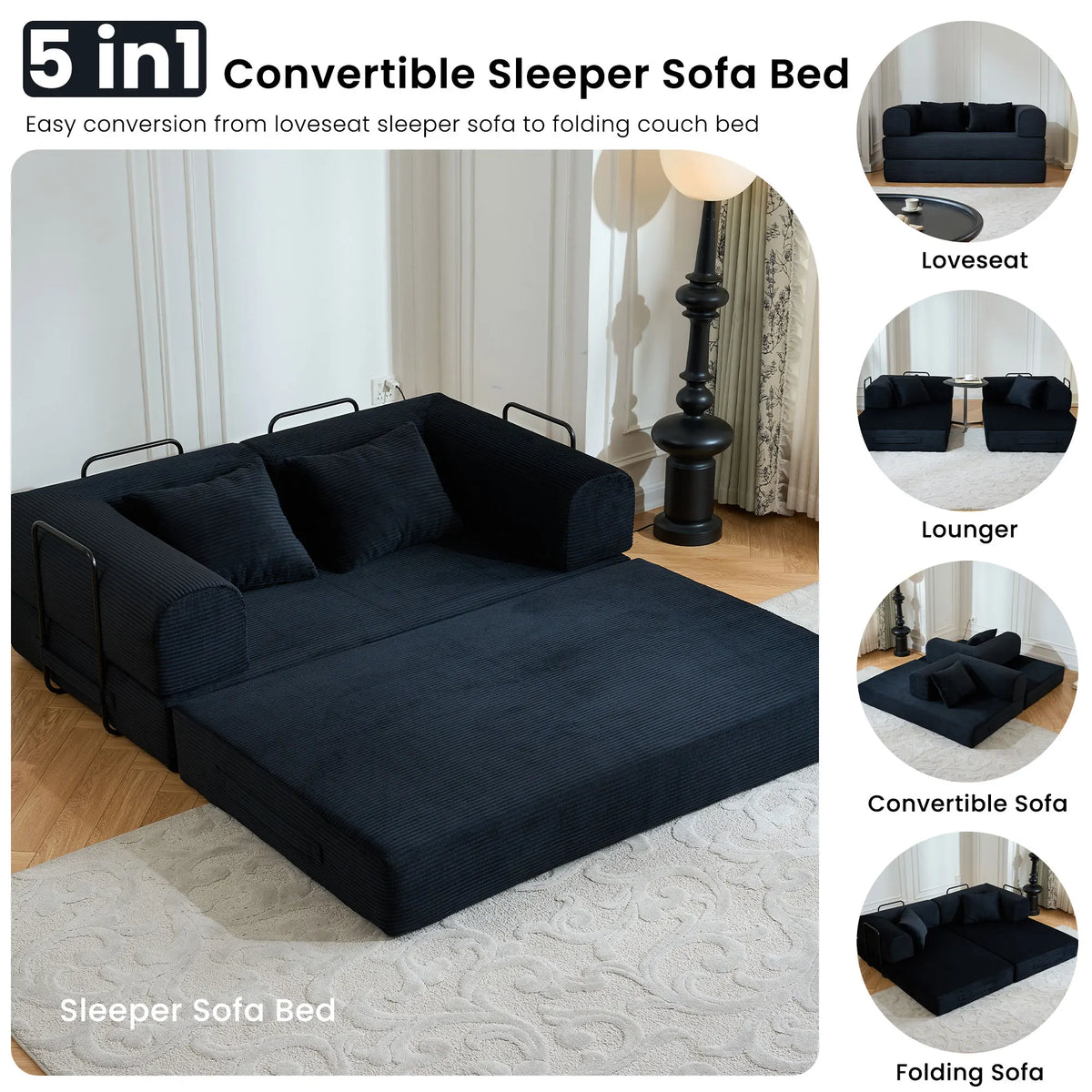 Boneless Folding Convertible Sofa Bed With Pull Out Sleeper