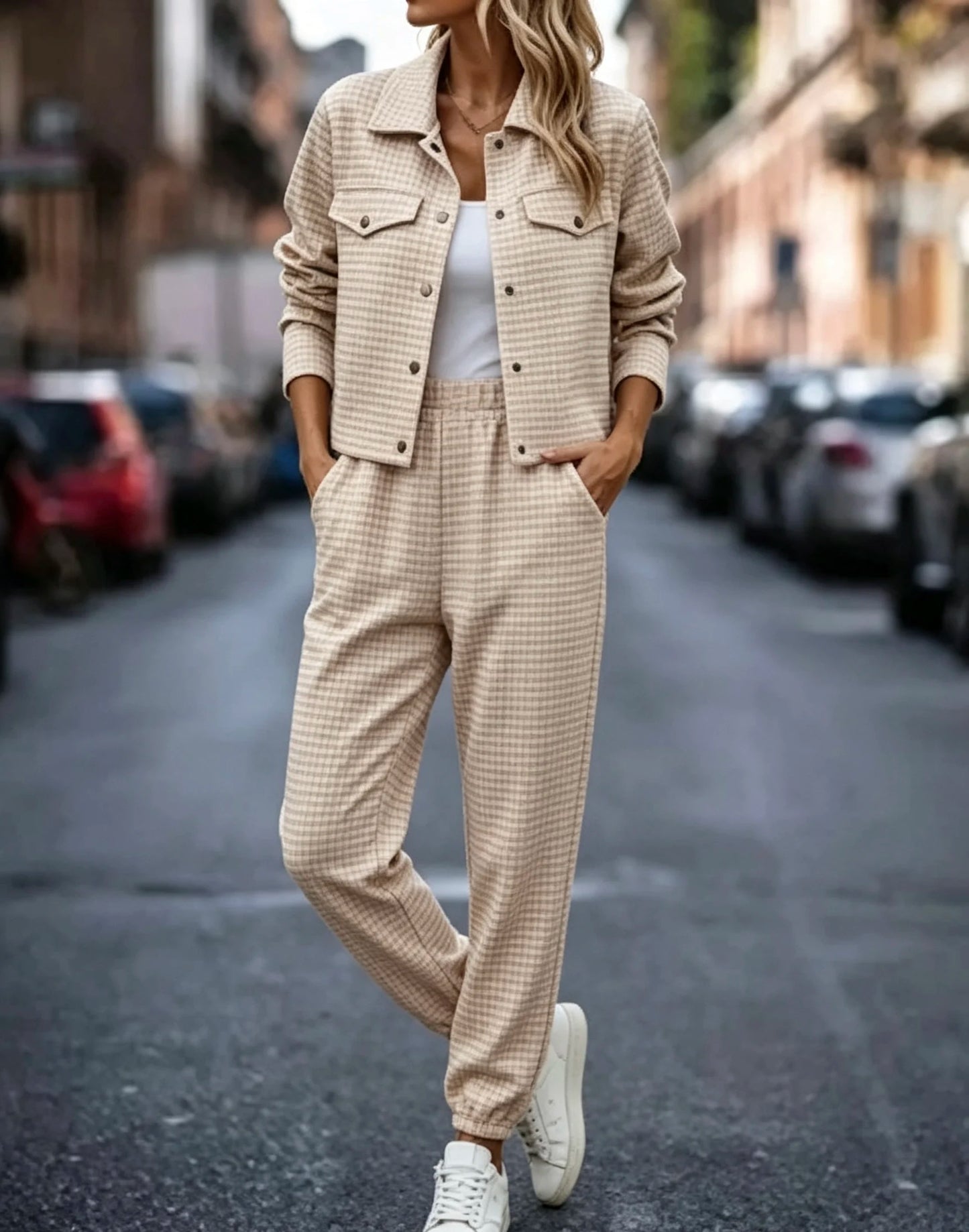 Womens Single Breasted Lapel Knit Cardigan And Trousers Set