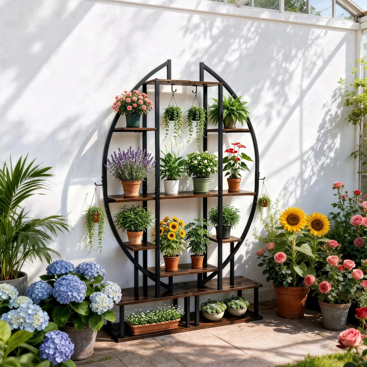 Seven Tier Half Moon Metal Plant Stand And Flower Rack
