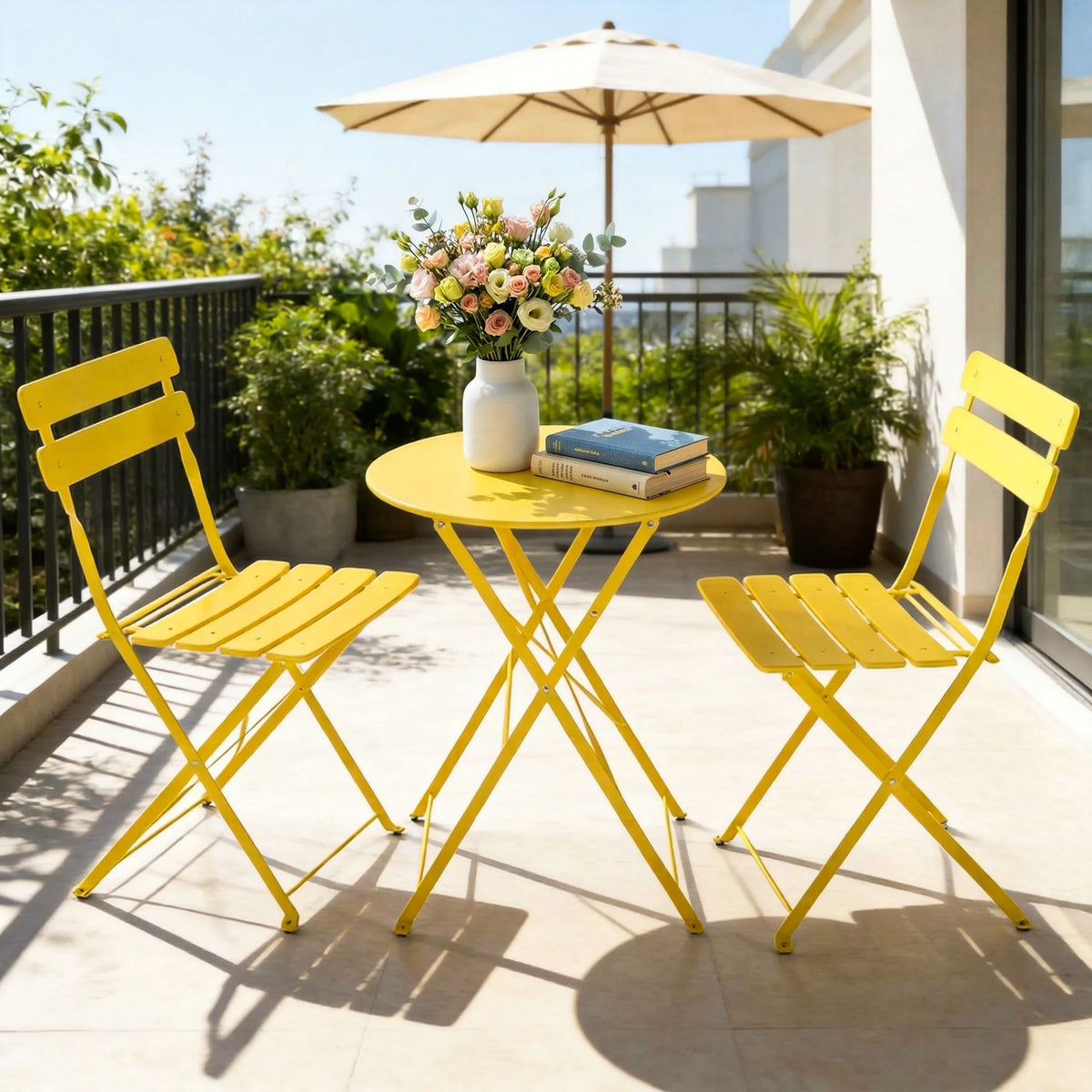 TUAREX Folding Steel Bistro Set For Outdoor Patio And Balcony