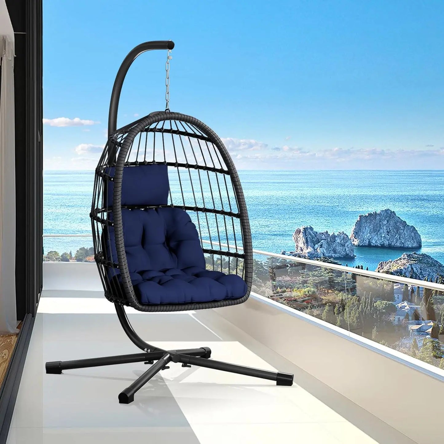 Egg Chair With Stand Outdoor Rattan Wicker Hammock Chair