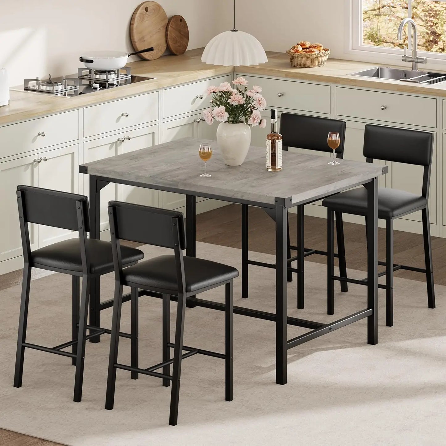 HiMISS 5 Piece Dining Table Set With 4 Upholstered Chairs