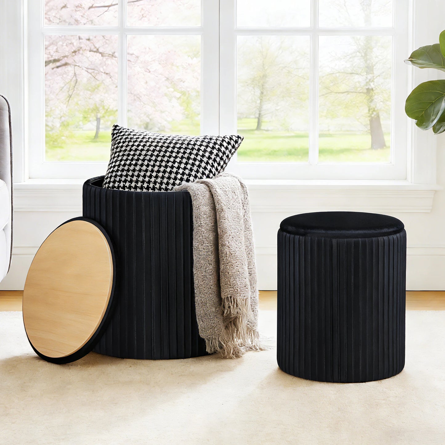 JHK Round Storage Ottoman With Hidden Toy Box And Bench