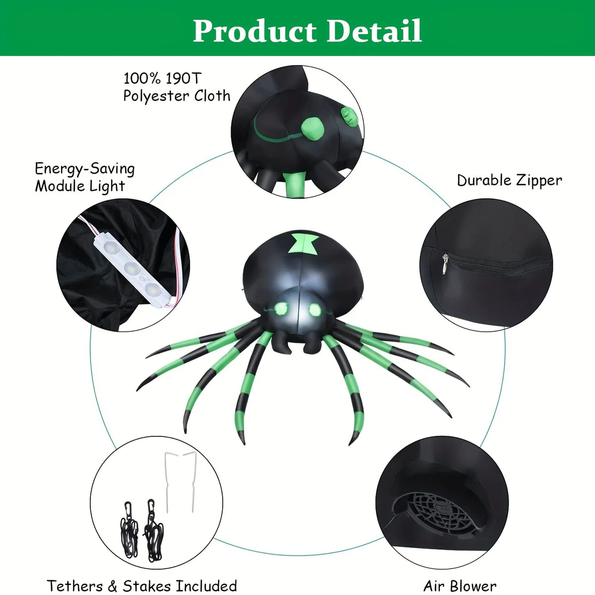 Giant LED Glowing Inflatable Spider Halloween Yard Decoration