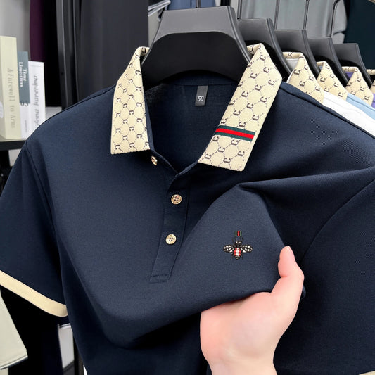 Men's High-End Lapel Polo Shirt With Letter Jacquard Bee Embroidery