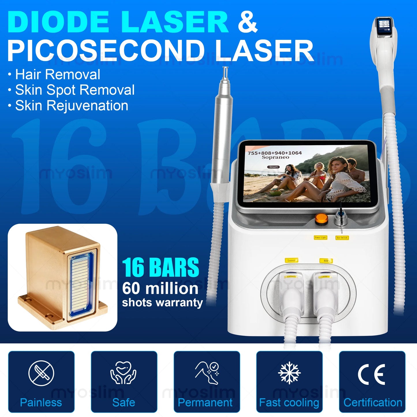 FAC 5000W 2-In-1 808 Diode Hair Removal And Tattoo Laser