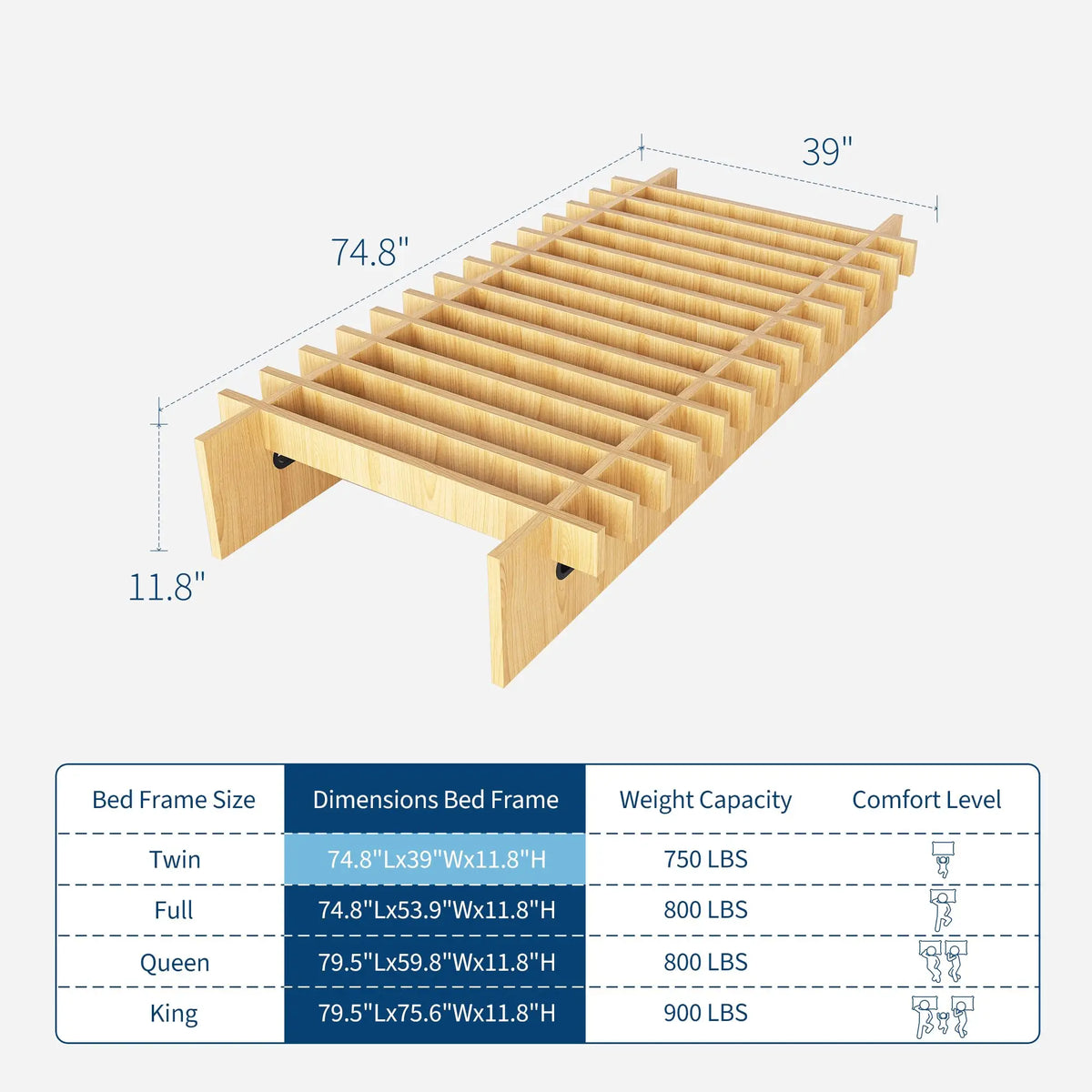 HiMISS Low Profile Wood Platform Bed Frame No Box Spring