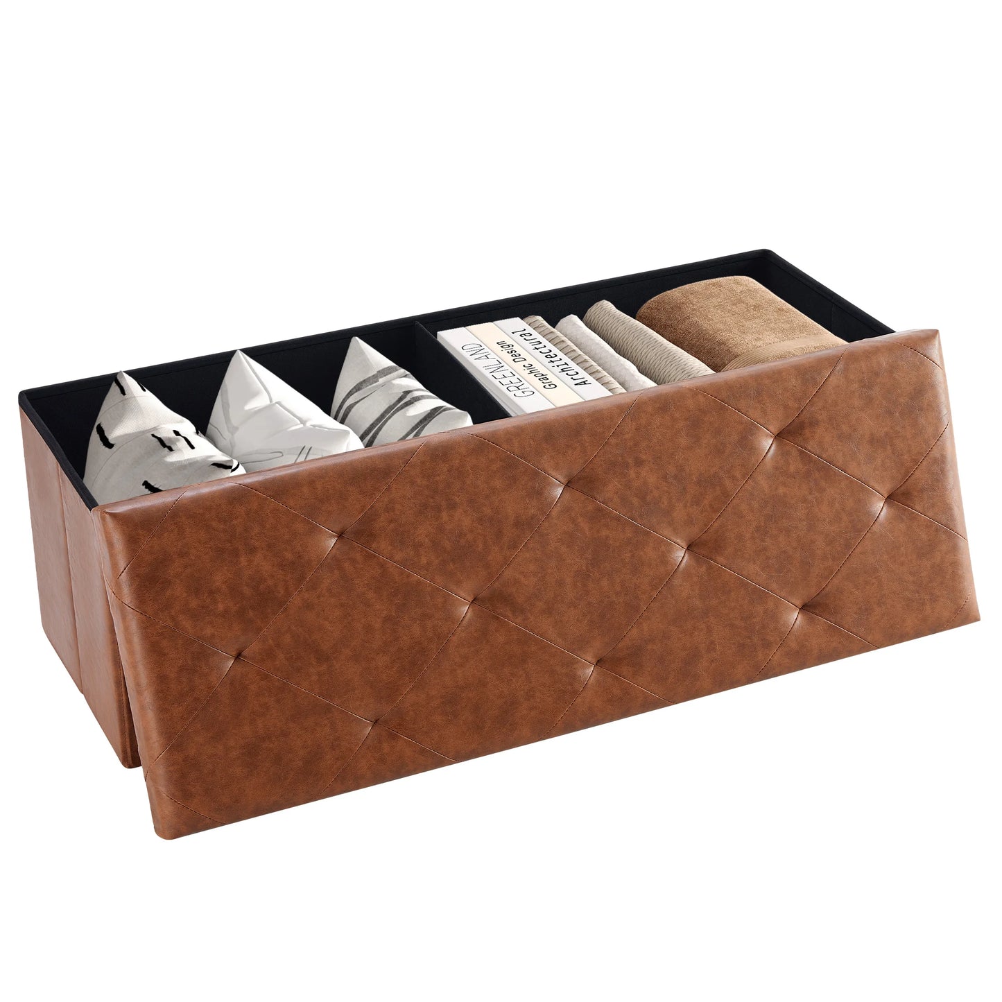 MCQ Foldable Faux Leather Storage Ottoman With Seat Cushion