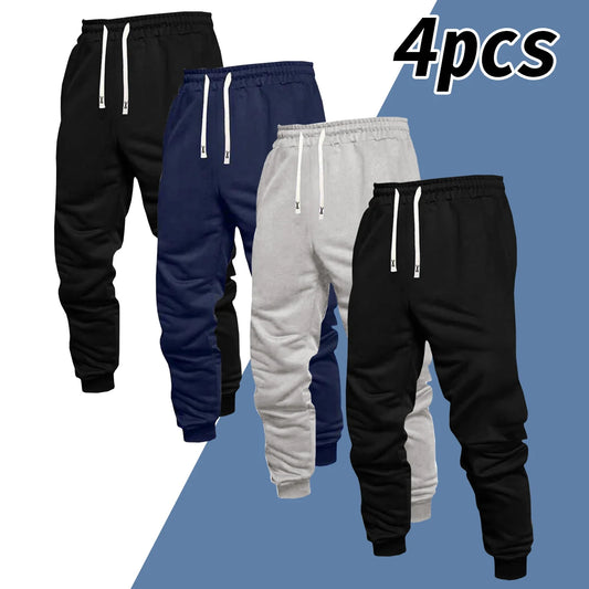 Men's Four Seasons Knit Polyester Jogging Pants with Drawstring