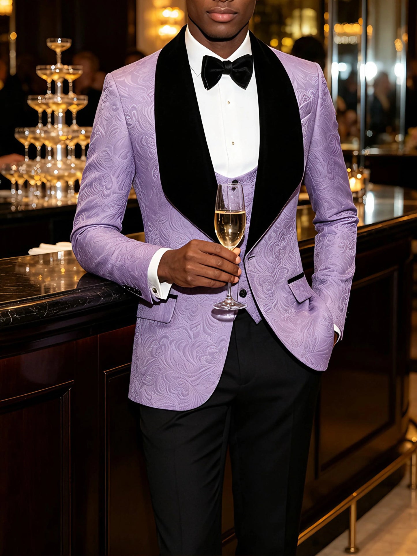Men's Jacquard Tuxedo 3-Piece Suit Shawl Lapel Formal