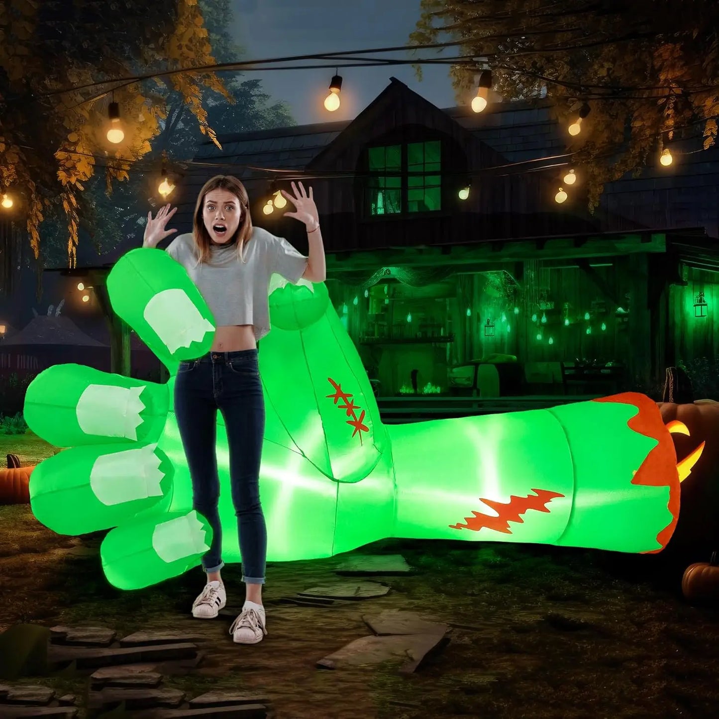 Joyfy Giant Zombie Arm Halloween Inflatable With Built In LEDs
