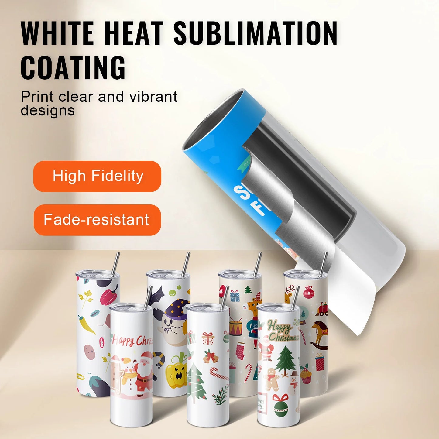 SucceBuy Stainless Steel Straight Sublimation Tumblers Blank Heat Transfer