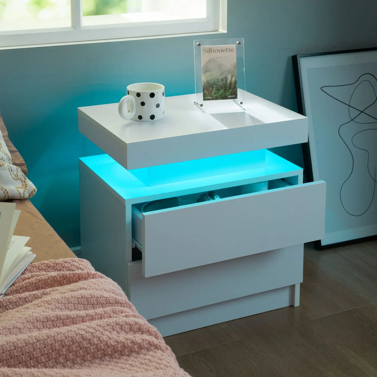 Cubehom LED Nightstand Set with Two Drawers for Bedroom Furniture