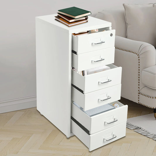 Lockable 6 Drawer File Cabinet On Wheels Metal Office Storage