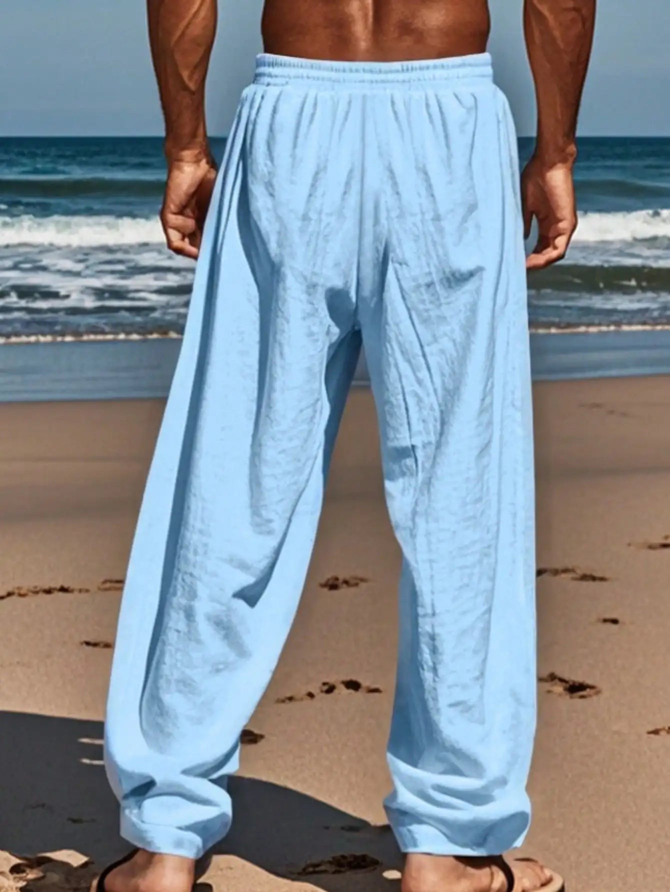 Men's Linen Wide Leg Casual Pants Breathable Lightweight Trousers