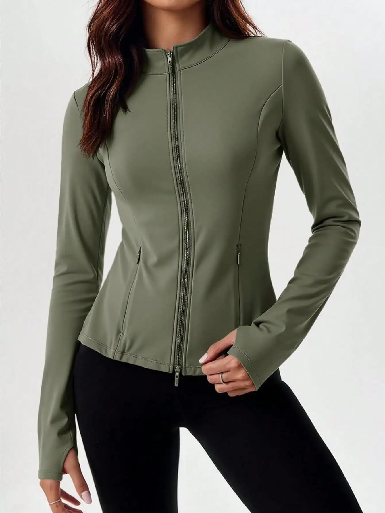 Fisoew Womens Pleated Athletic Jacket Zip Up With Stand Collar