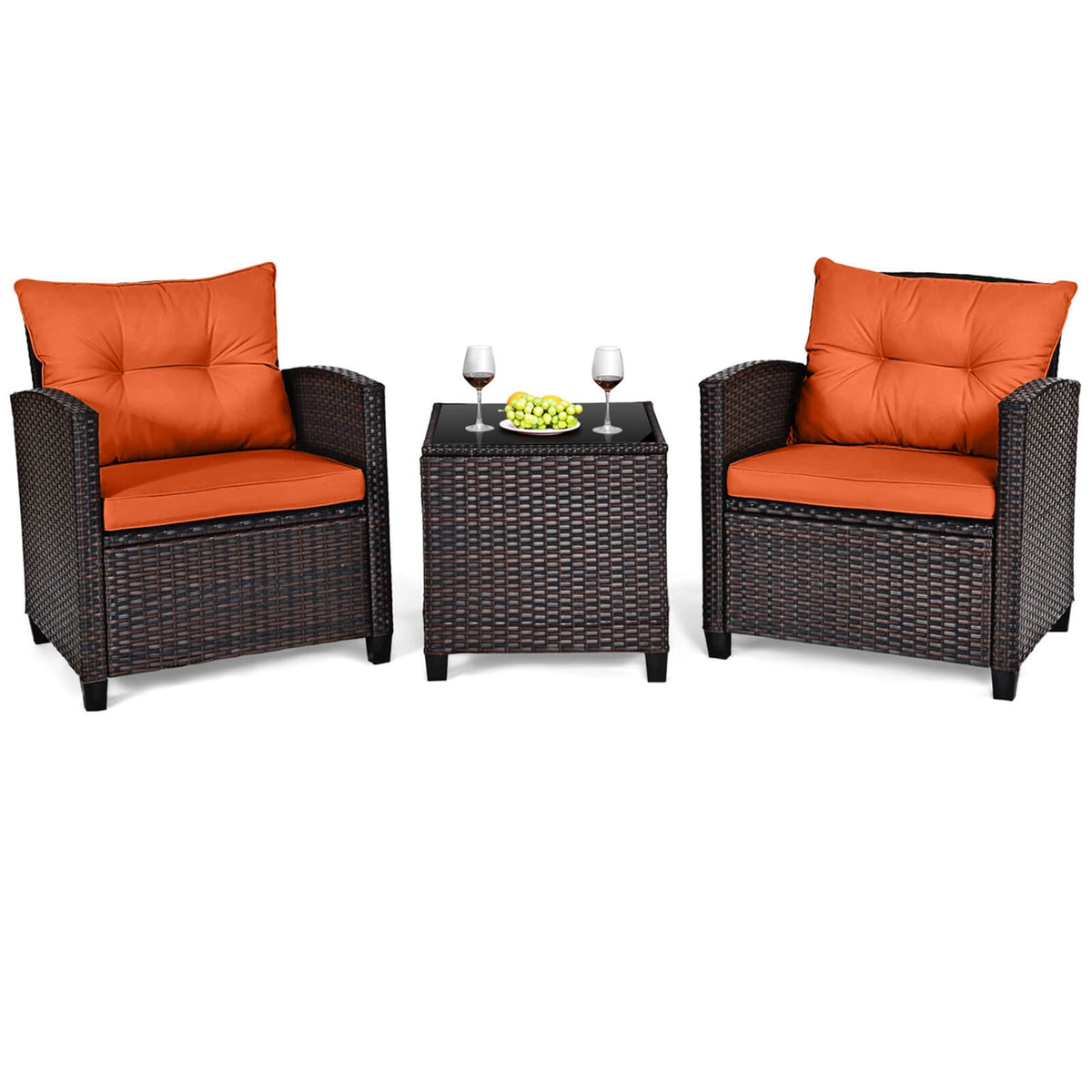 HOMASIS Outdoor Rattan Conversation Furniture Set With Cushions